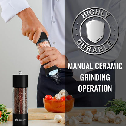 Manual Salt and Pepper Grinder Set of 2 | Large round Salt and Pepper Shakers Set | 7.5 Inch Stainless Steel Salt Grinder Refillable | Pepper Grinder Manual (Black)6