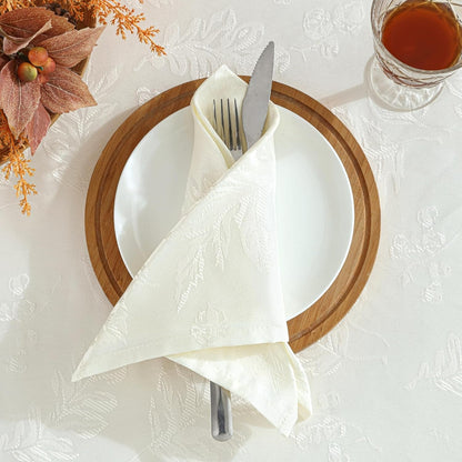 Elegant Woven Leaves Jacquard Damask Tablecloth, Ivory - 60" W X 84" L Oval4