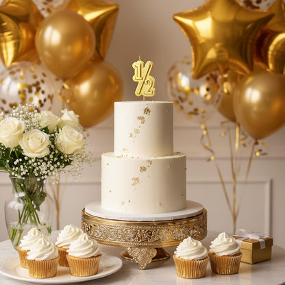 Half Year Birthday Candle, 1/2 Gold Number Birthday Candles, Cake Topper for Baby'S Sixth Month Birthday Anniversary Celebration Party Supplies3