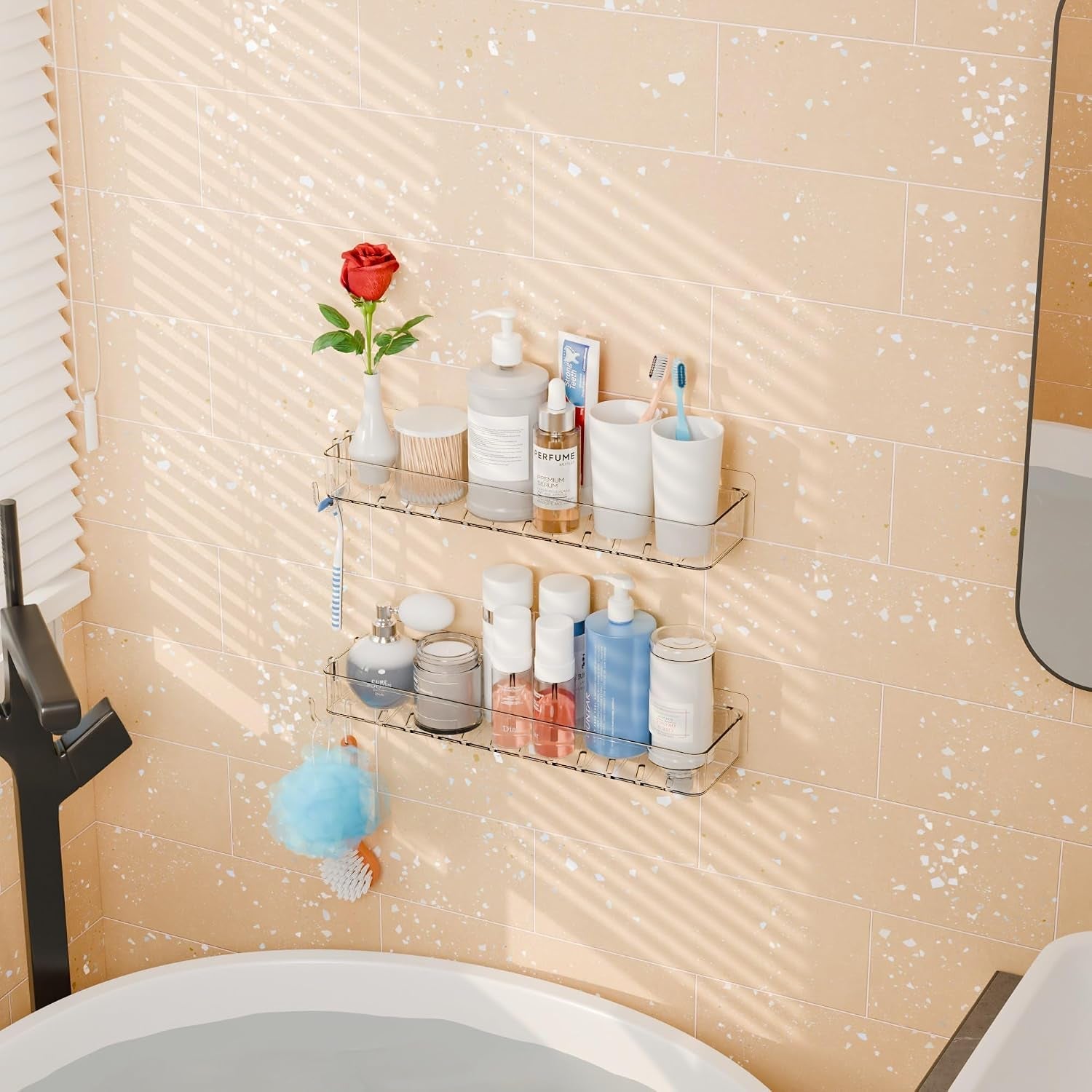 2-pack-clear-in-shower-organizers-adhesive-shower-caddy-no-rust-acrylic-shower-shelves-storage-rack-plastic-bathroom-shelves-bathtub-storage-organizer-shampoo-conditioner-holder-for-washroom