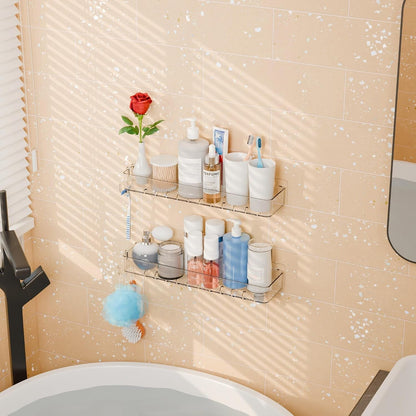2 Pack Clear in Shower Organizers,Adhesive Shower Caddy,No Rust Acrylic Shower Shelves & Storage Rack,Plastic Bathroom Shelves,Bathtub Storage Organizer,Shampoo,Conditioner Holder for Washroom7