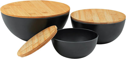 Eco-Friendly Bamboo Fiber Meal Prep Bowl Set with Lids (3 Pack), Sustainable Mixing & Serving Bowls for Kitchen, Food Storage, Picnic & Fitness (5.7" X 7.6" X 9.8") Non-Heatable2