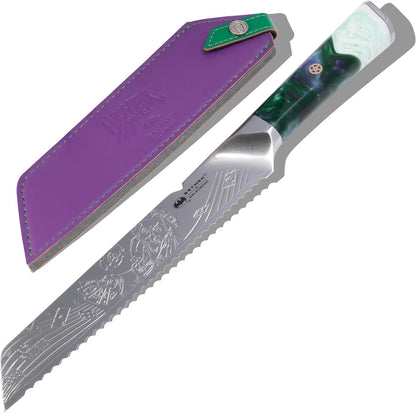 Professional Bread Knife - 8 Inch - the JOKER™ Edition Official License - 5 Layer 9CR18MOV Stainless Steel - Resin Handle - Chef'S Serrated Blade - Collection Item - Knife Sheath1