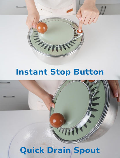 Stainless Steel Salad Spinner, BPA Free, Quick Dry & Stop, 5.3 Qt | Non-Slip Lettuce Veggie Spinner, Drain, Stop Button, Vegetable Fruit Washer, Dishwasher Safe, Also as Serving & Salad Bowl3