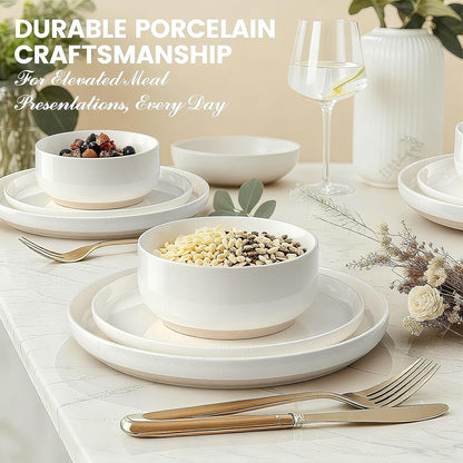 Plates and Bowls Sets, Dinnerware Sets for 4, 12 Pieces Scratch Resistant Dishware Dishes Set, Ceramic Kitchen Dinner Set, Porcelain & Microwave and Dishwasher Safe, Cream White7