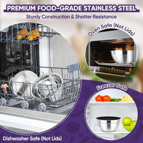Stainless Steel Mixing Bowls with Lids Set of 3, 1.5/3/4.6Qt, Black7
