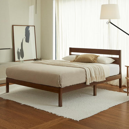 Full Bed Frame with Headboard Classic Wood Platform, Noise Free, under Bed Storage, No Box Spring Needed, Easy Assembly, Cherry3