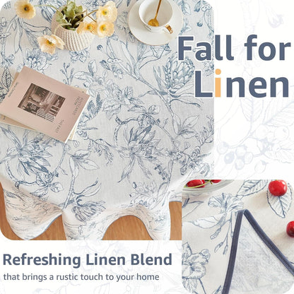 Blue Floral Linen Square Table Cloth 50 X 50 Inch4