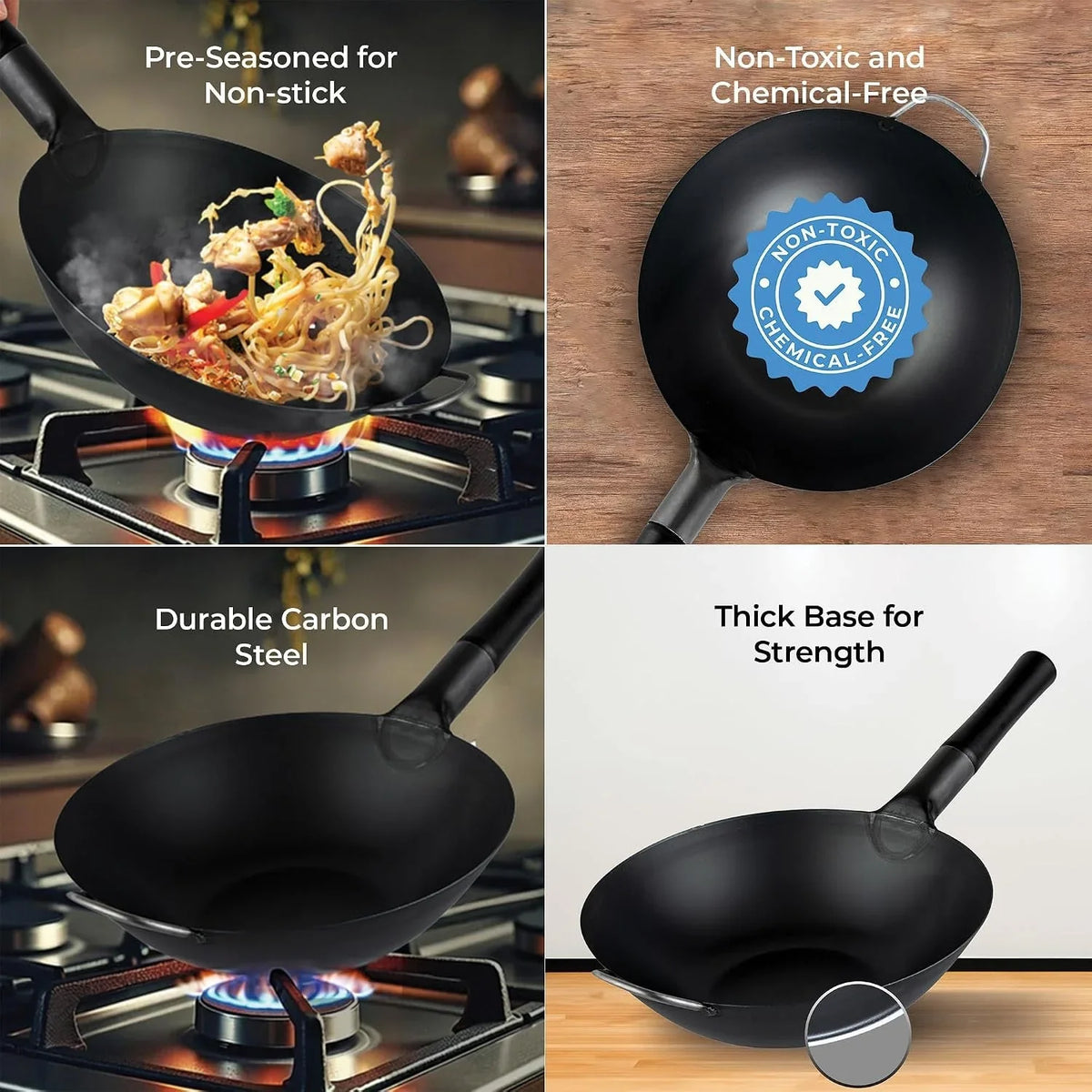 carbon-steel-wok-1-pack-of-13-3-inch-heavy-duty-uniform-heat-distribution-pan-induction-compatible-flat-bottom-wok-welded-handle-black-for-gas-stovetops-and-grills
