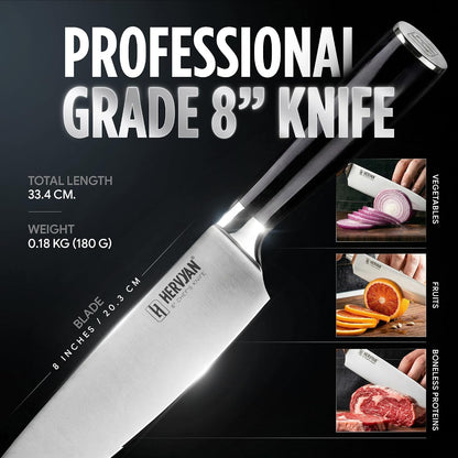 8 Inch Professional Chef Knife - Ultra Sharp German-Inspired Precision Blade High-Carbon Stainless Steel, Ergonomic Pakkawood Handle, Blade Guard and Gift Box for Home Cooks and Restaurants3