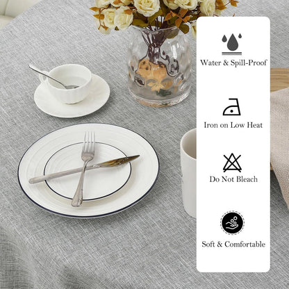 Faux Linen round Tablecloth, Waterproof Spill-Proof 48 Inch Farmhouse Table Cloth, Textured Rustic Circle Table Cover for Dining Kitchen Party, Grey4