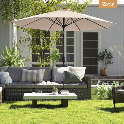 9 FT Patio Umbrella Outdoor Table Umbrella Fiberglass Frame Beige | 9 FT Fiberglass Frame, Crank & Tilt, 8 Ribs, 180G UV50+ Canopy. Wind Fade Resistant. Suitable for Patio, Deck, Pool, Garden.8