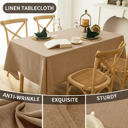 Natural Linen Rectangle Tablecloth, Slubby Textured Lightweight Table Cloth 52 X 108 Inch, Water Resistant Stain Resistant Farmhouse Burlap Table Cover for Kitchen Dining Room, Light Brown5