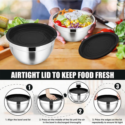 Metal Mixing Bowls with Lids Set, Airtight Lids & Black7