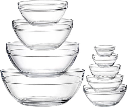 Set of 9 Glass Mixing Bowls - Glass Nesting Bowls Prep Bowl Clear Salad Bowls for Kitchen Prep Salad, Cereal, Ice Cream, Pasta, Fruits1