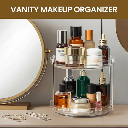 2 Tier Non-Skid Acrylic Lazy Susan Turntable Organizer - Rotating Spice Rack - Spinning Organization Tray for Kitchen, Pantry, Countertop, Closet, Bathroom, Vanity, Medicine Cabinet Organizing, 9.25''5