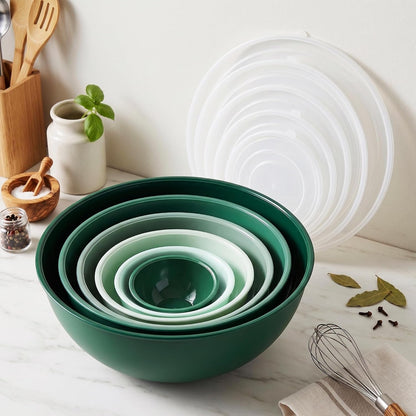 BPA Free Plastic round Mixing Bowl with Lids, 12 Pack Nesting Bowls with Lids Set, Microwave and Dishwasher Safe Prep & Serving Bowls Great for Mixing, Baking, Serving (Green, 12Pcs)14