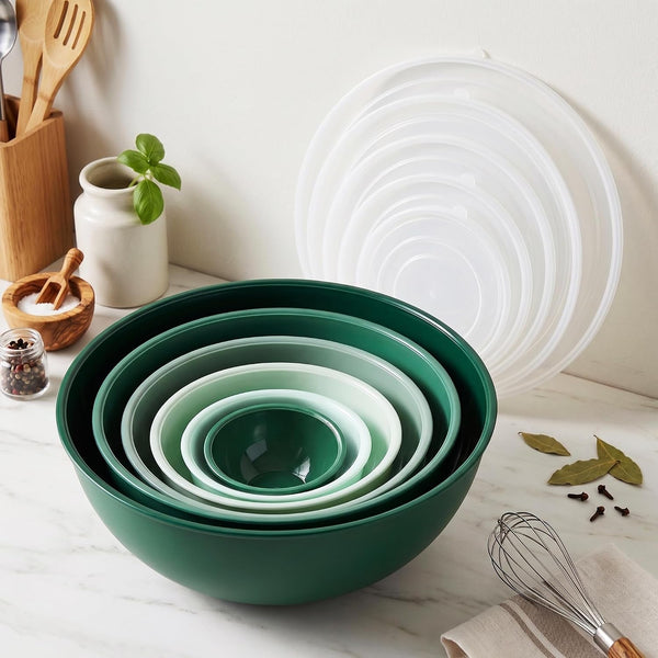 BPA Free Plastic round Mixing Bowl with Lids, 12 Pack Nesting Bowls with Lids Set, Microwave and Dishwasher Safe Prep & Serving Bowls Great for Mixing, Baking, Serving (Green, 12Pcs)14