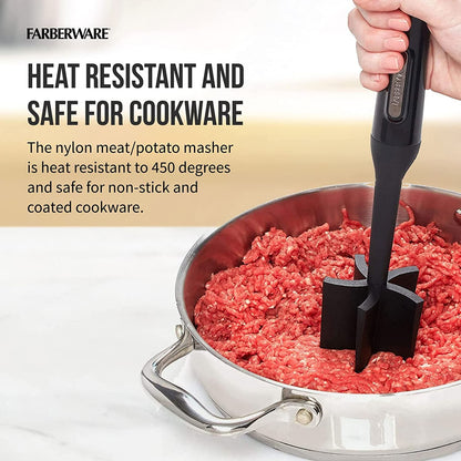 Meat Masher and Chopper Tool with 5 Beveled Blades - Ground Beef Chopper, Potato Masher, Batter Stirrer - Heat Resistant to 450 F, Dishwasher Safe5