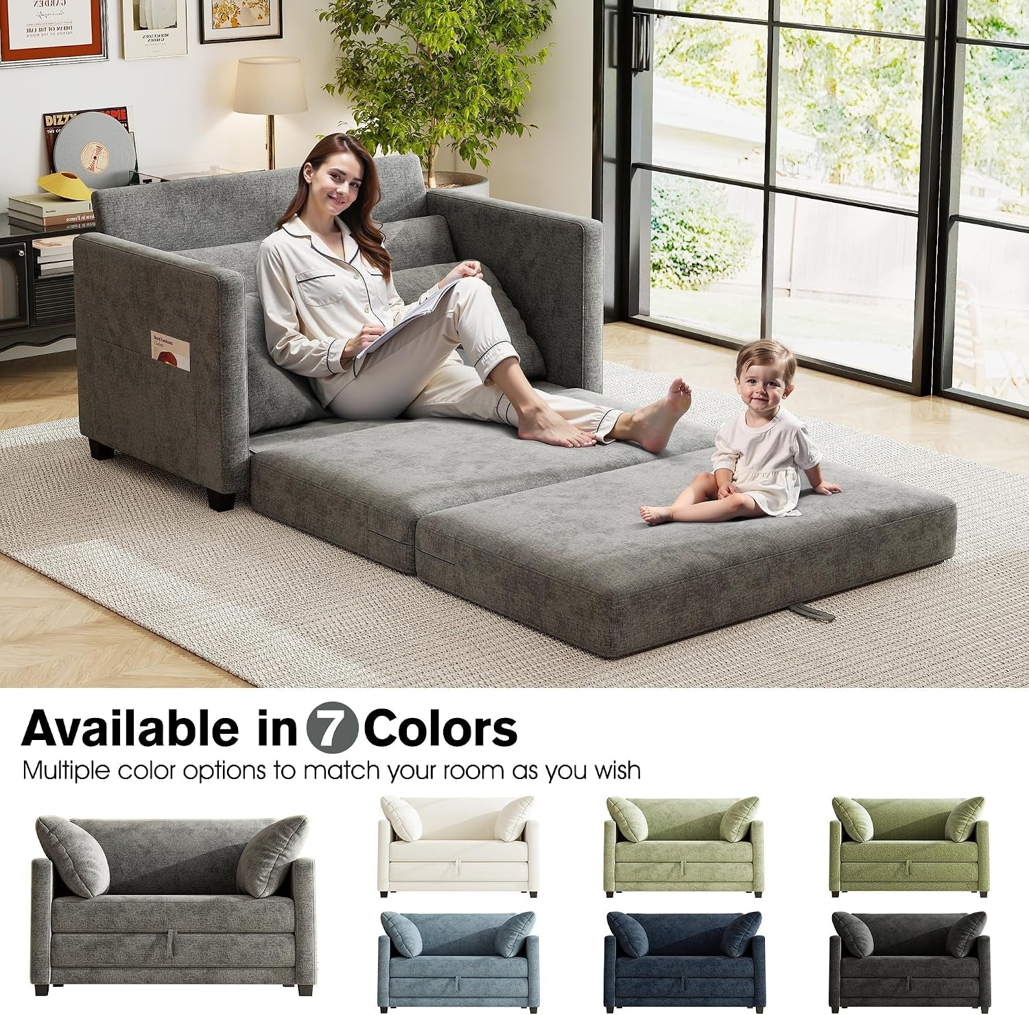 51-loveseat-sleeper-sofa-bed-chenille-convertible-floor-sofa-bed-for-small-spaces-folding-couch-bed-with-deep-seat-2-pillows-solid-frame-pull-out-floor-couch-for-living-room-grey