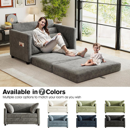 51" Loveseat Sleeper Sofa Bed, Chenille Convertible Floor Sofa Bed for Small Spaces, Folding Couch Bed with Deep Seat, 2 Pillows & Solid Frame, Pull Out Floor Couch for Living Room, Grey6
