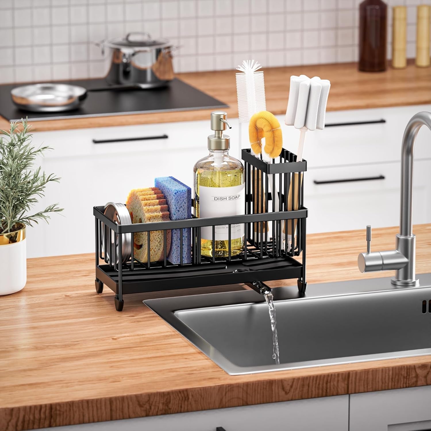 sponge-holder-for-kitchen-sink-sink-organizer-with-brush-holder-kitchen-countertop-organizers-and-storage-essentials-rustproof-304-stainless-steel-black-9-25