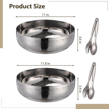 2 Set Stainless Steel Hammered Salad Bowls 130Oz & 160Oz4