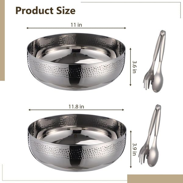 2 Set Stainless Steel Hammered Salad Bowls 130Oz & 160Oz4