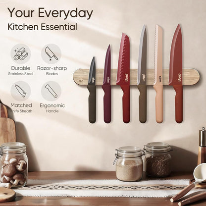 Kitchen Knife Set, 6 Floral Knives with 6 Blade Guards, 12-Piece | Stainless Steel Blades, Ceramic Nonstick Coating, Long-Lasting Sharpness, Rust-Resistant, Non-Slip, Dishwasher Safe9