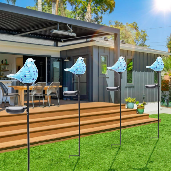 Solar Garden Stake, Hand-Blown Glass Bluebird Light Outdoor Garden Decor6