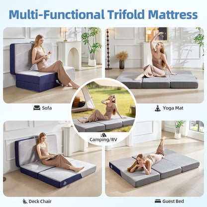 Foldable Mattress Twin Size, 6 Inch Cooling Folding Mattress/Topper, Breathable Absorbs Heat Fabric, Washable Trifold Memory Foam Mattress, Portable Floor Bed for Guest, Yoga, Camping7