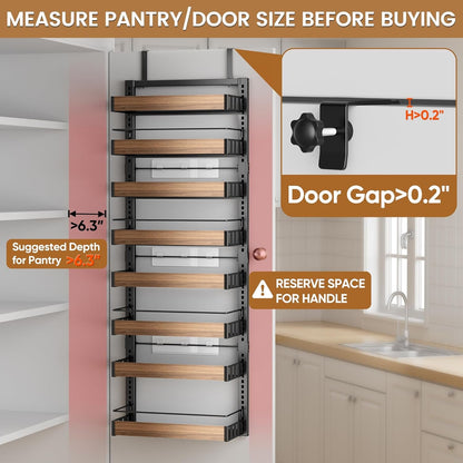 8 Tier over the Door Pantry Organizer, 2 in 1 Wall Mount or Hanging Spice Rack Seasoning Shelves with Adjustable Basket, Back of Door Organizer and Storage for Kitchen Cabinet and Room Closet3
