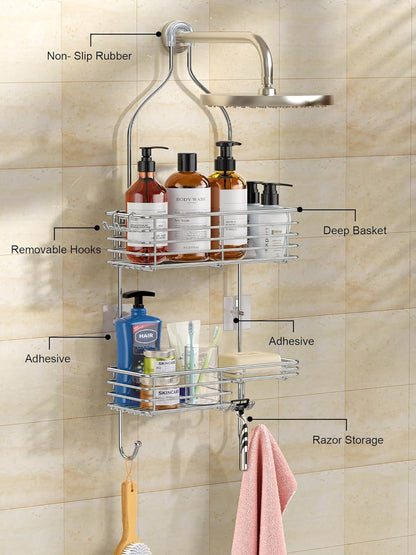 Hanging Shower Head Caddy, Shower Shelf Organizer, Silver7