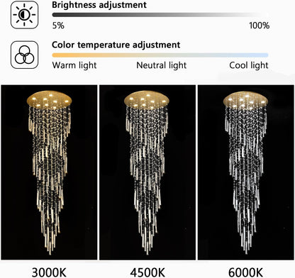 78'' Modern Crystal Chandelier High Ceiling Chandeliers for Entryway Large Raindrop Chandeliers LED Dimmable Flush Mount Light Fixtures for Staircaes Foyer Hallway Living Room LED Bulbs Included Gold4