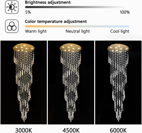78'' Modern Crystal Chandelier High Ceiling Chandeliers for Entryway Large Raindrop Chandeliers LED Dimmable Flush Mount Light Fixtures for Staircaes Foyer Hallway Living Room LED Bulbs Included Gold4