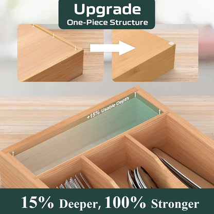 Small Silverware Organizer, Bamboo Kitchen Drawer Organizer, Utensil Holder, Cutlery Tray & Spoon Flatware Storage with Grooved Drawer Dividers (6.7''W X 12''D)7