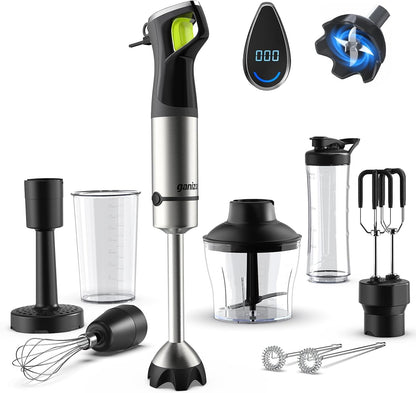 Immersion Blender Handheld, Max 1200W Hand Blenders Immersion 9-In-1 | Time Display, Variable Speed Trigger, Corded Handheld Mixers with Chopper Whisk Frother Beaker Ideal for Soup Puree Smoothies1