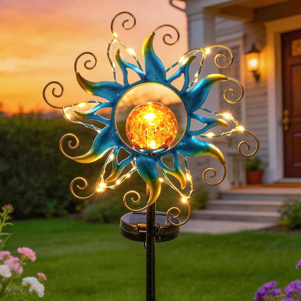 Solar Lights Outdoor Garden Decor, Blue Metal Sun Crackle Glass Globe Stake Waterproof 30LED Decorations Unique Gifts for Women,Mom,Outside, Patio,Lawn,Yard,Pathway1