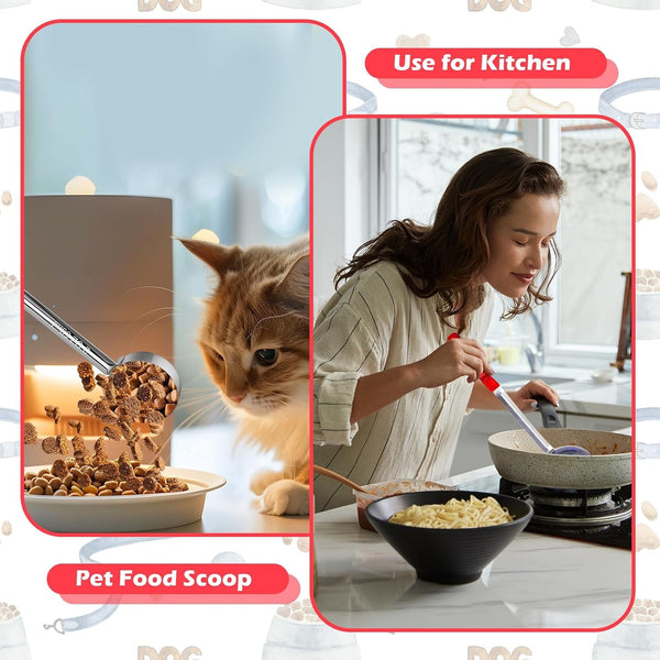 2 Pcs Dog Food Scoop 1/4 Cup Stainless Steel Dog Food Measuring Cups Long Handled Scoop for Dogs Cats Birds and Rabbits Food (1/4 CUP)6