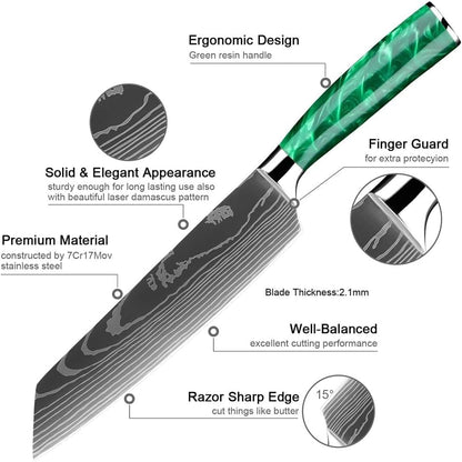 Meat Cleaver Knife, 8 Inch Kiritsuke Chef Knife Japanese Kitchen Knives for Slicing Meats Vegetables Ergonomic Resin Handle Damascus Laser Pattern Blade (Color : Red Resin), 54753