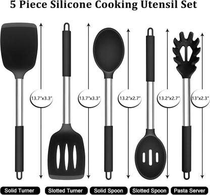 Cooking Utensils Set, 5 PCS Silicone Kitchen Utensils, Black2