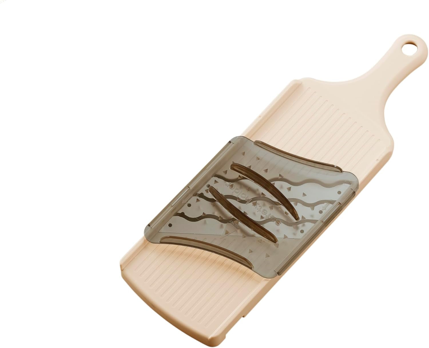 arnest-japanese-cabbage-slicer-mandoline-3-blade-triple-wave-ultra-thin-shredder-for-tonkatsu-style-slaw-stainless-steel-wave-blades-safety-holder-easy-rinse-clean-compact-beige-made-in-japan