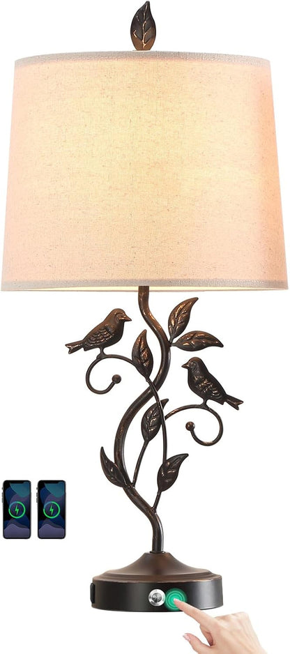 27" Touch Farmhouse Bird Table Lamps for Living Room with 2 USB C+A Ports1