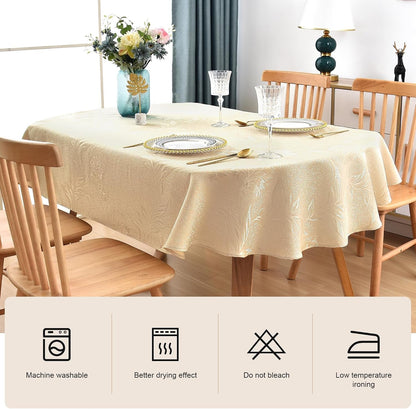 Shiny Small Oval Jacquard Tablecloth 52 X 70 Inch Beige4