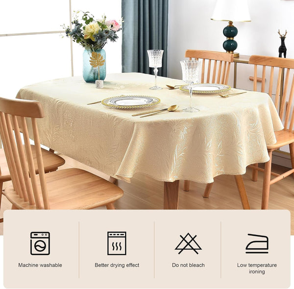 Shiny Small Oval Jacquard Tablecloth 52 X 70 Inch Beige4