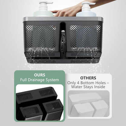 Black Shower Caddy Portable: Plastic Bathroom Caddy Organizer with Handle and Holes, Cleaning Caddy, Hard Shower Basket Storage Tote for Toiletry, College Dorm Room Essentials for Men3