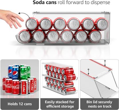 Soda Can Organizer for Fridge & Freezer, Stackable with Lid (2 Pack)6