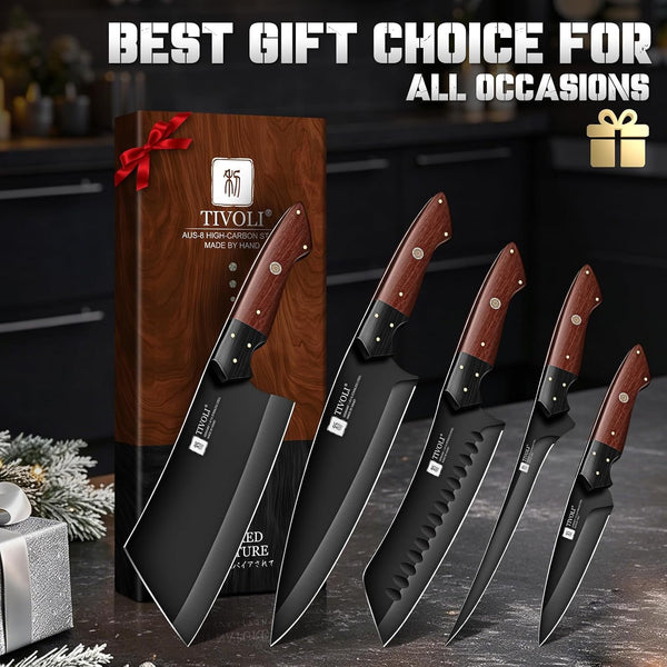 Kitchen Knife Set 5Pcs - Chef Knife Set with Full Tang Wooden Handle7