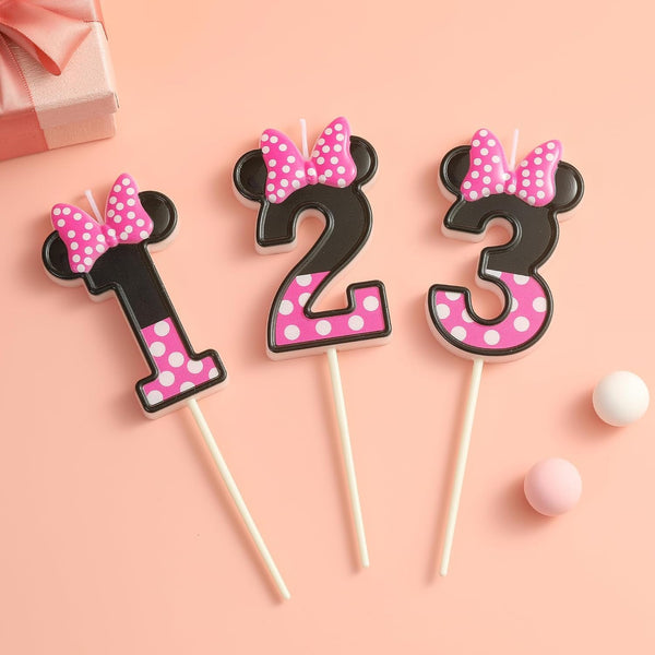 2.76 Inch Cartoon Pink and Black Mouse 2 Number Birthday Candles, Anime Cartoon Number Candles, Cake Number Candles, Party Celebration, Style Candle4