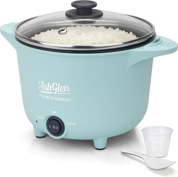Small Rice Cooker 2-Cup Uncooked/ 4-Cup Cooked, Mini Hot Pot Electric, Mini Electric Pot, Ceramic Rice Cooker, Small Rice Steamer, Noodle & Oatmeal Cooker, Dual Modes, Single Serve, Aqua1